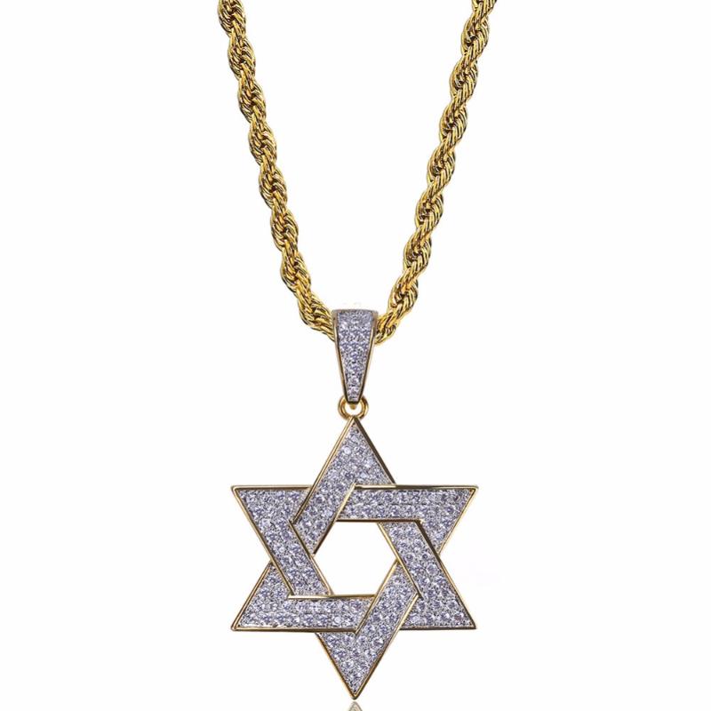 

Pendant Necklaces Hip Hop Bling Out Full Rhinestone Gold Color Stainless Steel Hexagram Jewish Star Of David Pendants Men JewelryPendant Pen