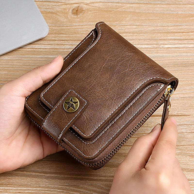

Wallets Vintage Small Men's Wallet Genuine Leather Short Purse Men Hasp Zipper Clutch Solid Porte Feuille Hommes Monnaie HommeWallets, Brown