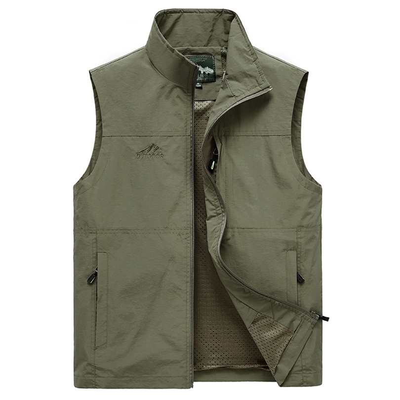 

Sleeveless Vest Men Summer Breathable Waistcoat Multipockets Vest Jacket Men Outdoor Fishing Photography Vest Travel Clothes 7XL 201120, Red