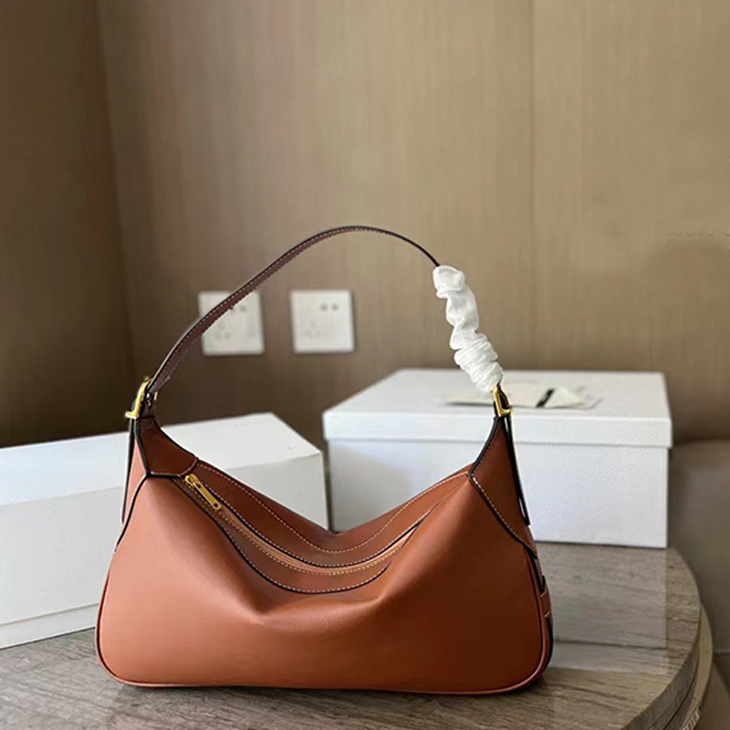 

Romy Hobo Fashion Womens Bags Designer Handbags Women Real Leather Bag Celi Shopping Shoulder Axillary Bags, Brown