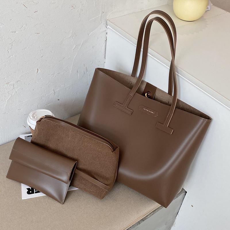 

Shoulder Bags Vintage 3 Pcs/Handbags Tote For Women Large Capacity A4 Work Female PU Leather Shopper Ladies Set Big 2022Shoulder, Brown messenger bag