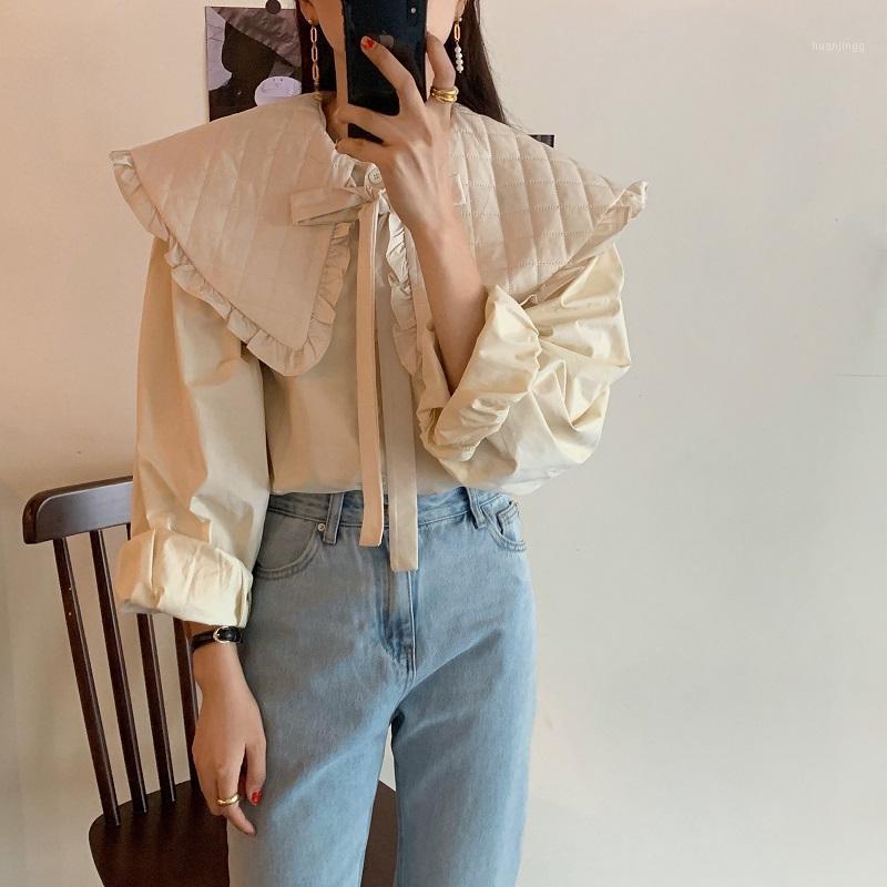 

Comelsexy Women Chic 2022 Shirts Spring Solid Sweet Retro French Gentle Long Sleeves Elegance Loose Blouse Female Tops Women's Blouses, Beige