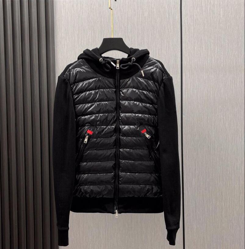 Men Hooded Down Coat wool knitting splicing Design Jacket Soft Warm Slim Parkas White Black Color Clothing Size S-XXL Outerwear