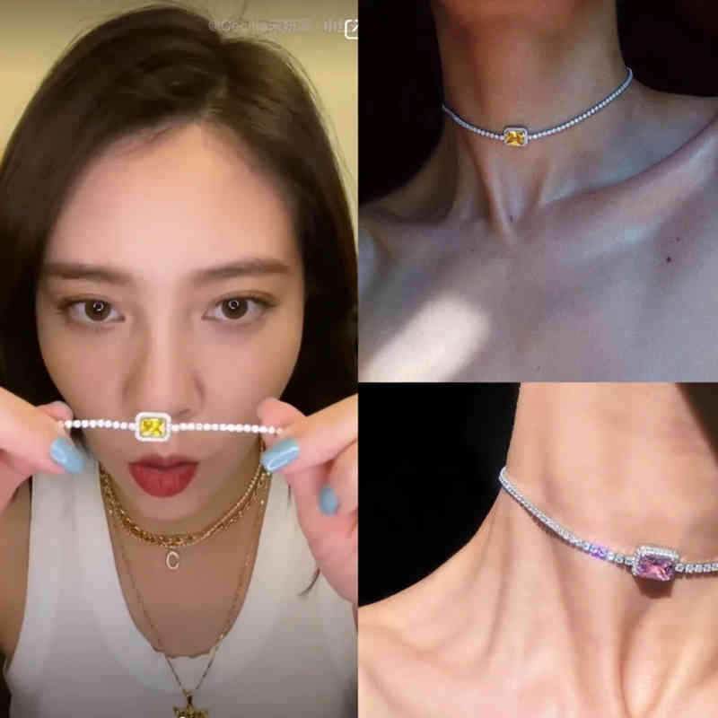 

designer Compare with the original CSong Yanfei's same net red Choker clavicle chain Japan and South Korea's new gold-plated single row full zircon necklace female