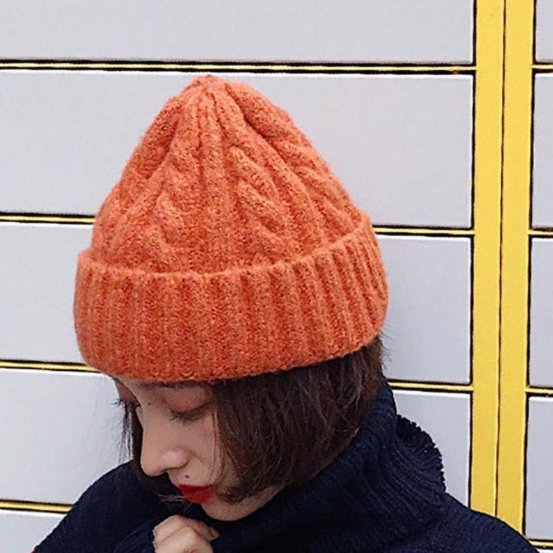 

Visors Fashion Knitted Cap Ear Flap Beanie Hat Coldproof Warm Candy Color Twist HatVisors, Dark orange