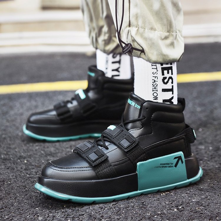 

2022 Four Seasons High Top Personality Sneakers Men Shoes PU Colorblocking Classic Trend Velcro Lace Comfortable Thick Sole Heightening Casual Shoes SX059, Clear