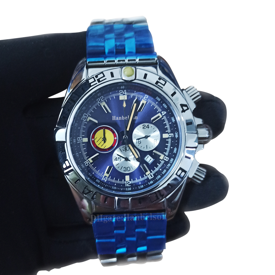 

F1 Sports Mens watch air Blue face Quartz Multifunction Chronograph stainless steel case Metal strap Montre De Luxe Wristwatch 47mm, Two-tone rose gold (blue dial)