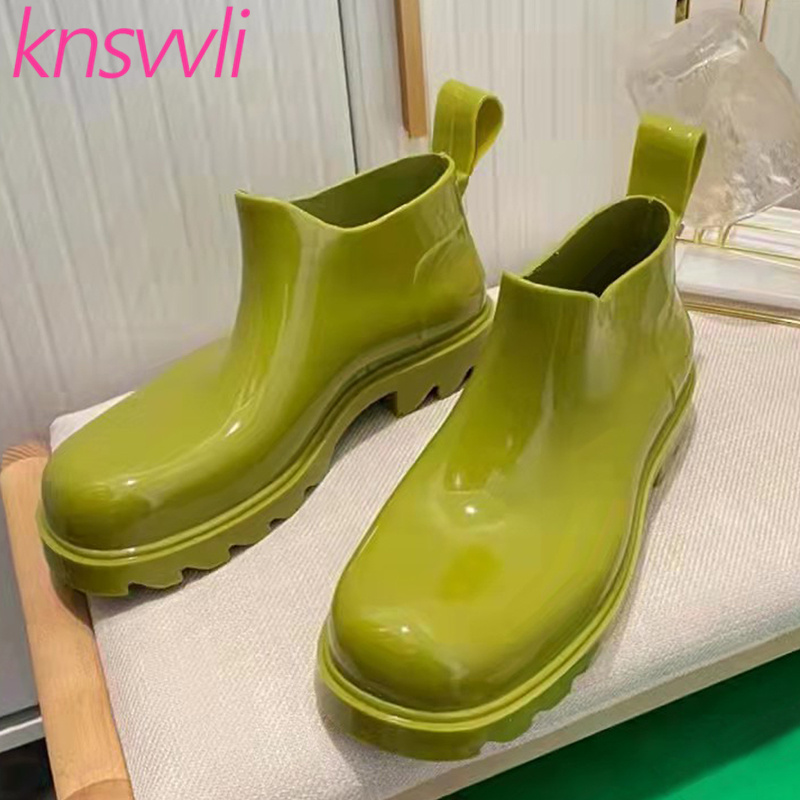 

Candy Color Rubber Rain Shoes Women Round Toe Short Boots Woman Walking Waterproof Rain Boots Women Flat Rain Shoes Woman, Coffee