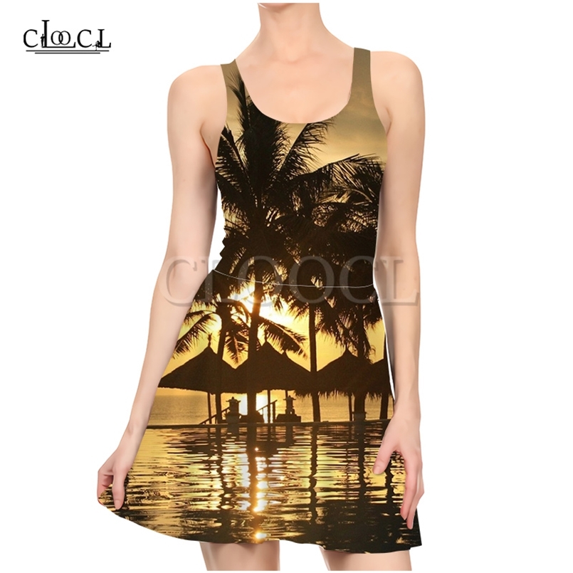 

Sandy Beach Women Plant Palm Tree Girls Sleeveless Sexy Dresses 3D Print Fashion Casual Summer Slim Beach Dress 220617, Dress women