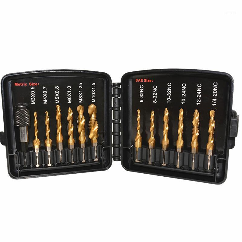

Hand Tools 12pcs Machine Screw Tap Set Titanium Spiral Flute Drill Taps Thread Tapping With Storage Case SAE/Metric Composite Wire Cone