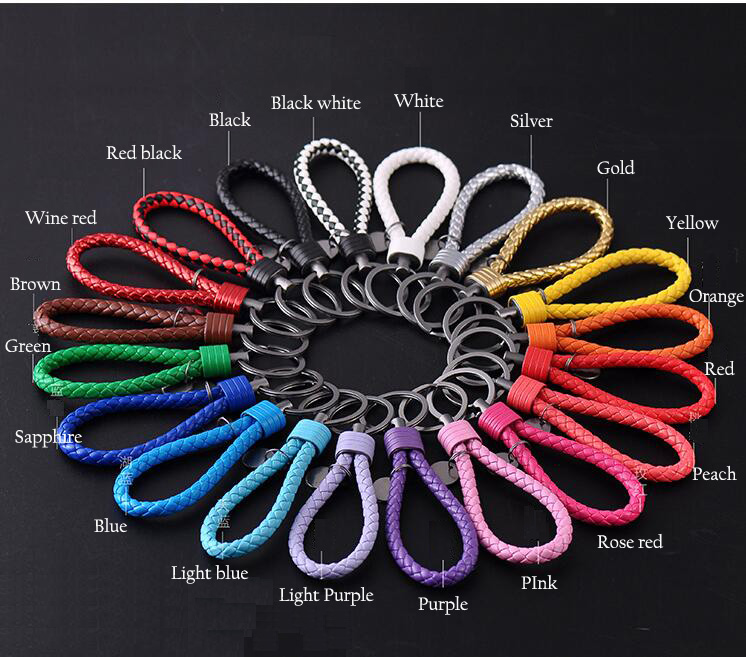 

High quality PU Leather Rope Woven keychain men women key holder Key ring car bag pendant Charm 20Colors ys222