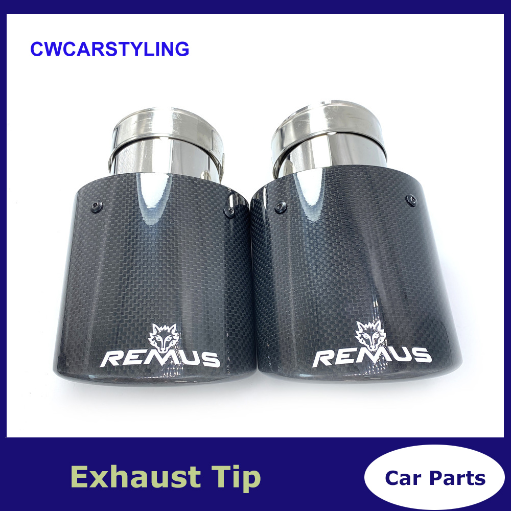 Embout de silencieux d'échappement incliné ovale 1 pièce en Fiber de carbone brillante avec Logo Remus pour style de voiture BMW Benz Audi