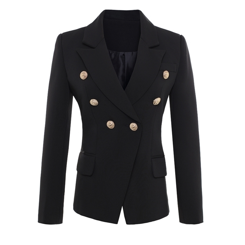 

HIGH QUALITY Fashion Runway Star Style Jacket Women's Gold Buttons Double Breasted Blazer OuterwearS- 220402, White