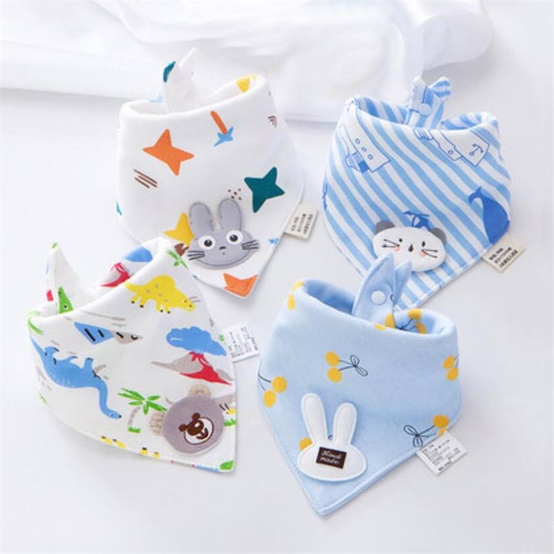 

4 Pieces Baby Bibs Cotton Triangle Double Cartoon Saliva Towel Boys Girls Feeding Apron Bandana born Accessories 220402