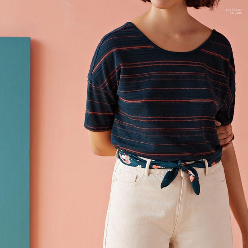 

Women's T-Shirt Women 2022 Spring And Summer Blackish Green Striped Round Neck, Tank