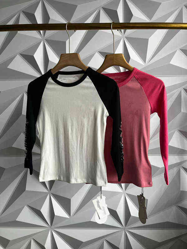 

Factory Online Export Designer Brand Short Sleeves Gaopin 2022 Spring Summer New Ch Black White Vine Print Color Contrast Seven T-shirt Top, Pink