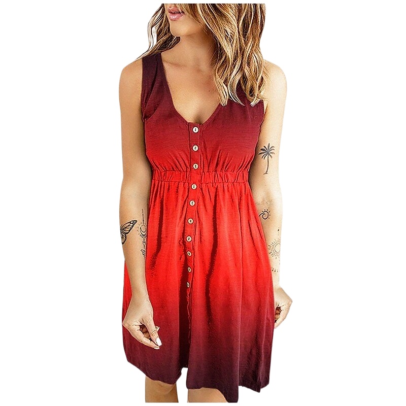 women's Shift Dress Short Mini Dress Green Blue Purple Royal Blue Red Sleeveless Color Gradient Button Print Spring Summer V Neck Casual 2022 S