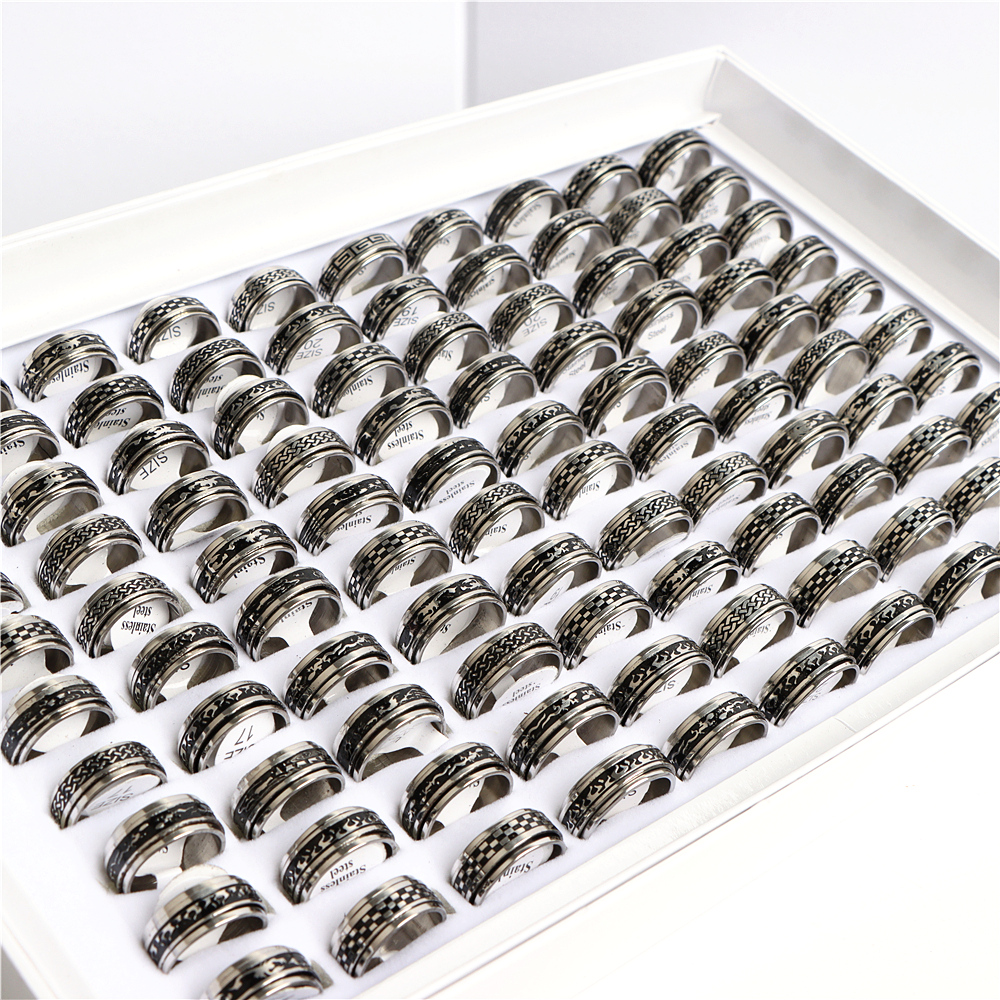 

Fashion Drip Oil Rotatable Spinner Stainless Steel Rings Jewelry For Women Men Mix Style Pressure Release Wholesale