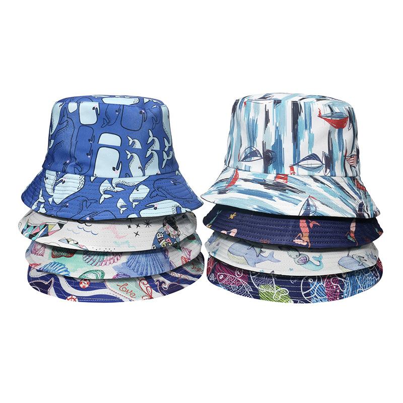 

Berets Printed Bucket Hat Panama Female Summer Beach Bonnet Women Flat Top Hunting Cap Men Girls Foldable Fisherman SWANOWING