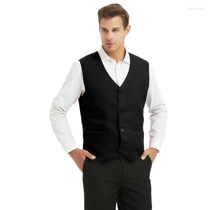 

Men' Vests Waiter Service Uniform Button Vest Sleeveless Work Wear Solid Colors For Supermarket Clerk & Volunteer Men And Women Phin22, Black