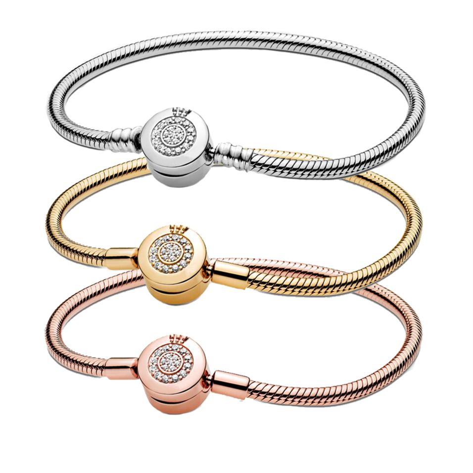 

Sterling Silver 925 Charm Bracelets Sparkle Crown Letter O Snake Bone Chain Bracelet Fit Pandora beads With Box Gift Fashion Jewel318k