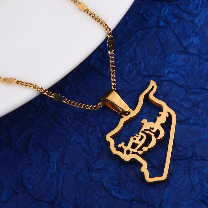 

Pendant Necklaces Stainless Steel Gold Color Syria Map Syrians Chain JewelryPendant