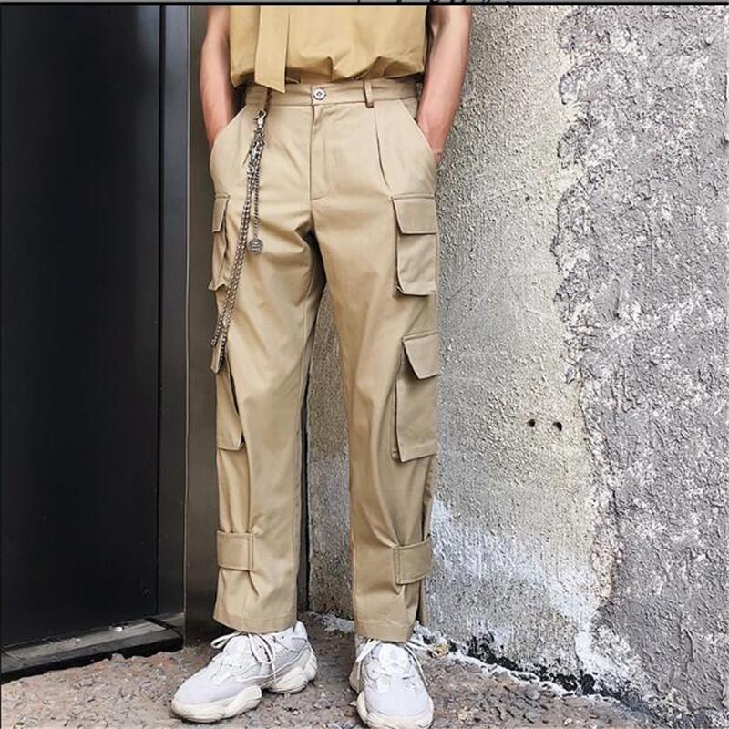 

Men's Pants Summer Cotton Overalls Wide Leg Men's Trend Casual Straight Tube Multi-pocket Trousers High Quality For MeMen's Men'sMen's, Coffee