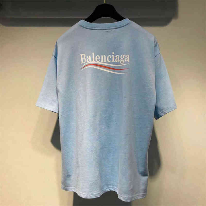 

Luxury Brand Balenciass's T shirt Paris Cola Classic letter wave print short sleeve Unisex couple fashion br 9M1D, White