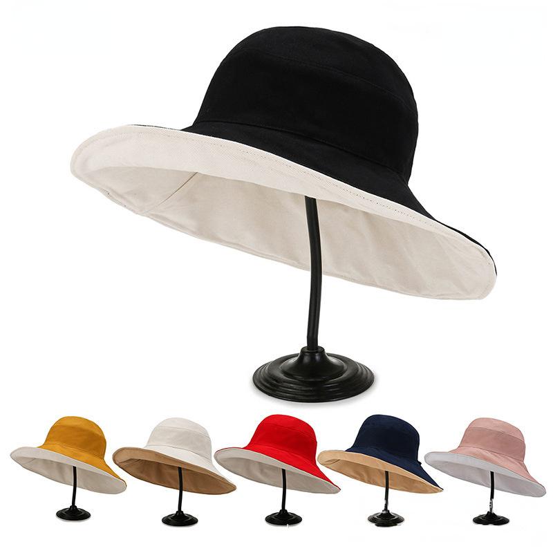 

Berets Big Brim Women's Hats Solid Color Double-sided Fisherman Cap Fashion Sunshade All-match Breathable Sun Hat Korean Basin GorrasBer, White