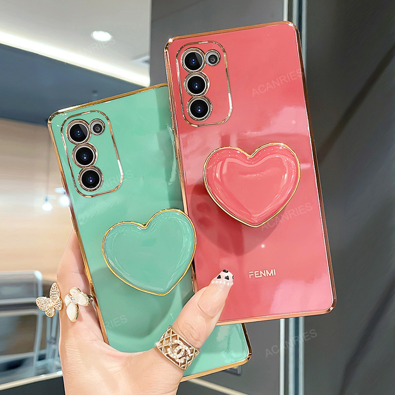 

S 21 20 Plating Love Heart Phone Holder Case For Samsung Galaxy S21 Plus Ultra S20 Fe 5g S22 Luxury Silicone Cover On S20fe, Ax gray blue