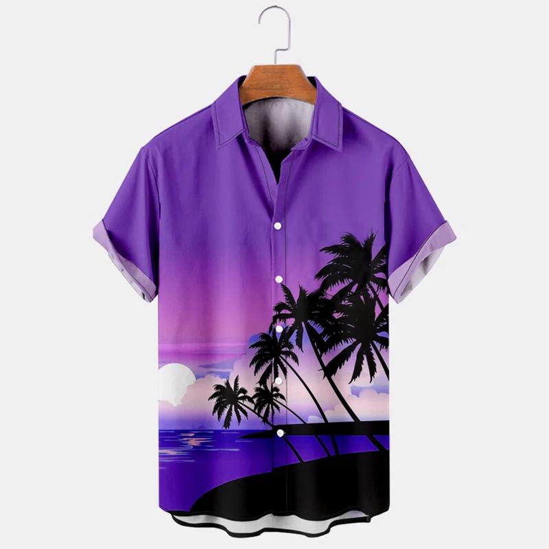 

Men's Casual Shirts Men Fashion Men's Spring Summer Button Beach Tops Shirt Short Sleeve Printed ShirtMen's, Purple