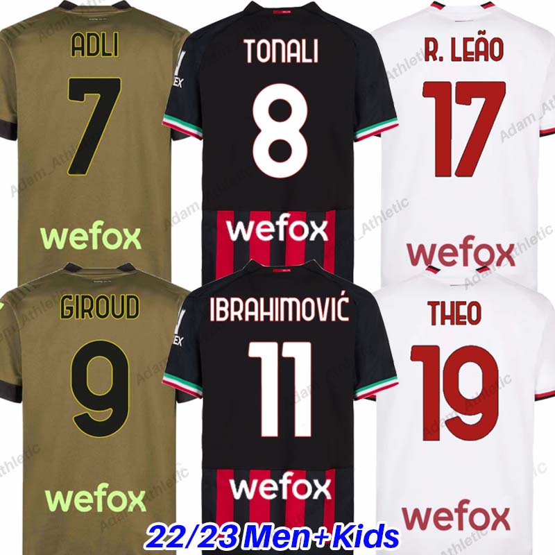 

22 23 Maglia AC Milans soccer jerseys IBRAHIMOVIC GIROUD THEO TONALI jersey ADLI TOMORI BENNACER R.LEAO BRAHIM football shirts player version men kids kit, 22-23 special (choose no name no number)