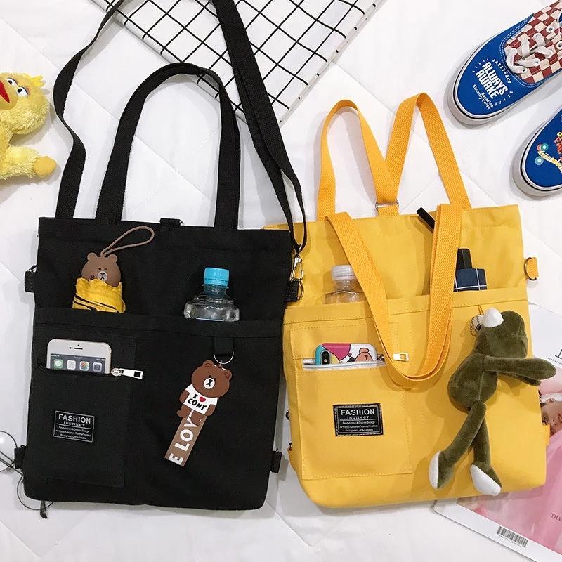 

Shopping Bags Women Bag Canvas Shoulder Shopper Given Handbag Kawaii For Teacher Gift Ladies Girls Hand Beach BagsShopping, Black