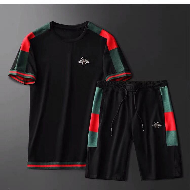 

Men's Set Mens Tracksuits Ice Silk Suit Loose Size Men Summer Pants Casual Sports Two-piece Suit, Black