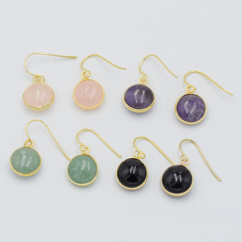 

Dangle & Chandelier Fashion Light Yellow Gold Color Round Amethysts Purple Rose Pink Quartzs Black Agates Cabochon Earrings Women Jewelry