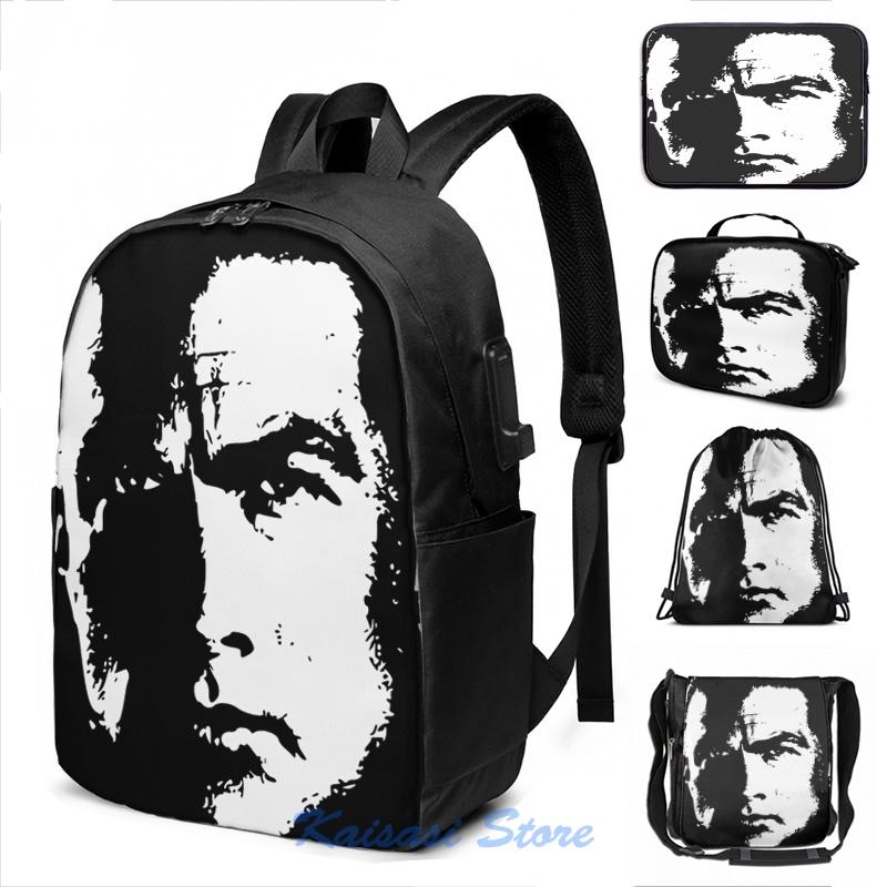 

Backpack Funny Graphic Print Steven Seagal USB Charge Men School Bags Women Bag Travel Laptop, Drawstring bag