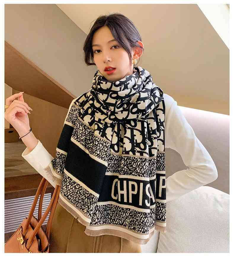 HF5L Live broadcast autumn and winter new warm scarf women's dual-purpose large shawl double-sided d letter cashmere imitation thickening
