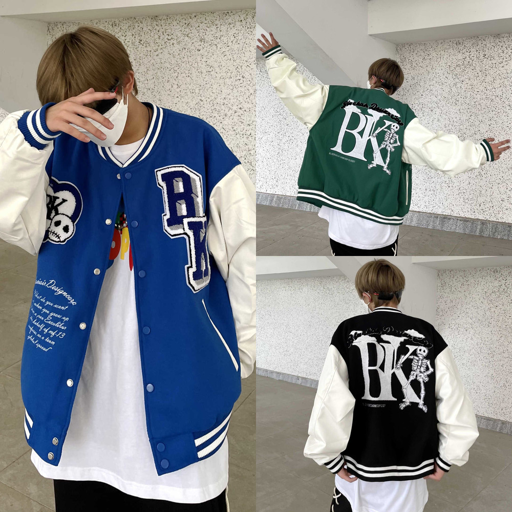 

2022 Fashion Designer Mens Jacket Blue Tide Baseball Varsity Lettermen Jacket Coat Women's Spring Autumn Loose Embroidered Couple Outwear Sports, Black