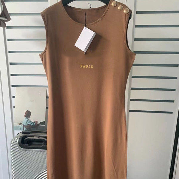 Top Summer Dresses Women T Shirts Dress Sleeveless Womens Designer Dress Button Tops Quality Ladies Fashion 4 Colors Clothes Size S-L