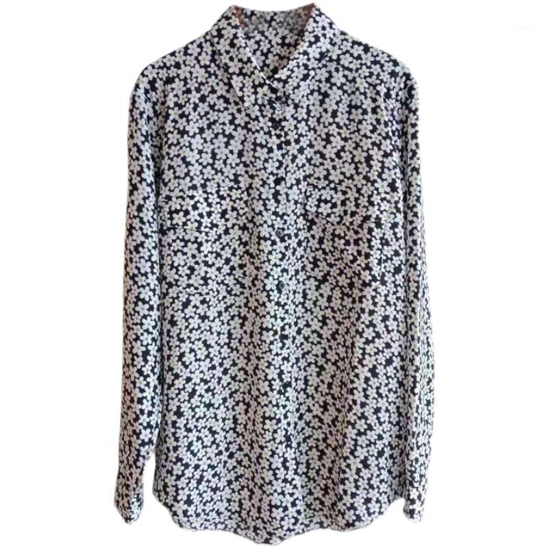 

Women's Blouses & Shirts 2022 Style Floral Lapel Loose-fit Double Pocket Long-sleeved Shirt Women, Black