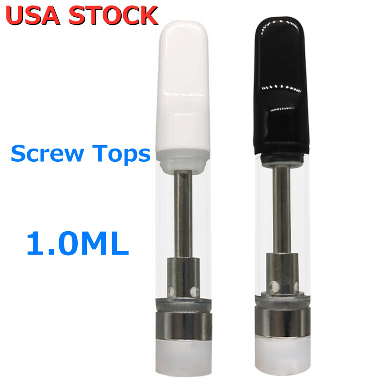 

USA STOCK 1ML Vape Cartridges Ceramic Carts 510 Glass Tank Disposable Vape Pens 4x2mm Oil-Hole Atomizers Screw Tops Thick Distallite 1000pcs/lot TH205 white black