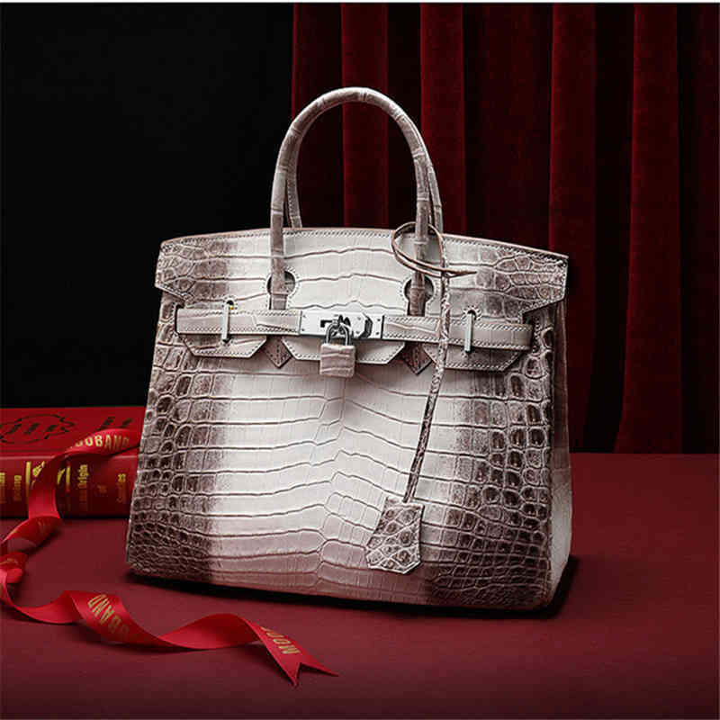 

Luxury Bags High Quality Hemess Designer Handbags Crocodile Skin Women's Bag Leather White Style Handbag Birkiin, White gold buckle