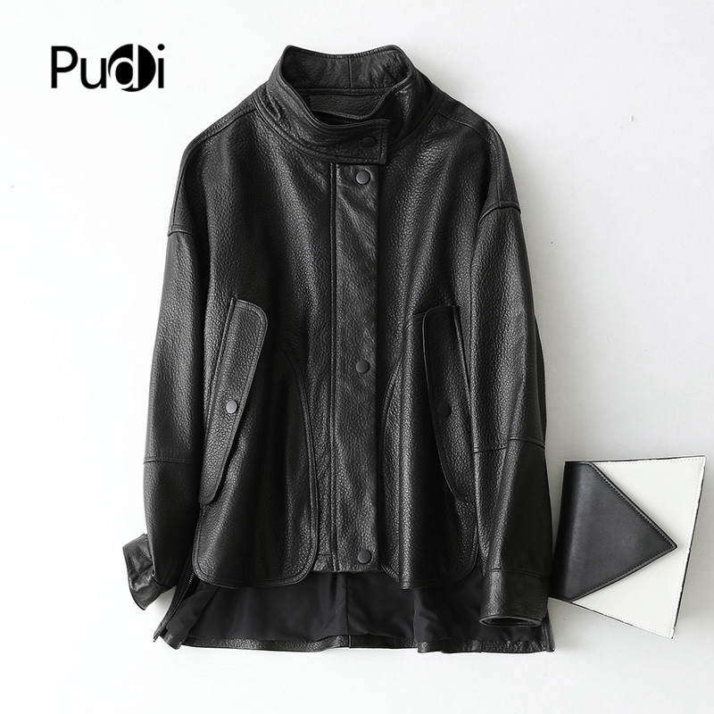 

Pudi women genuine sheep leather coat jacket winter real leather girl female long coats trench jackets black A69022 201030, Beige