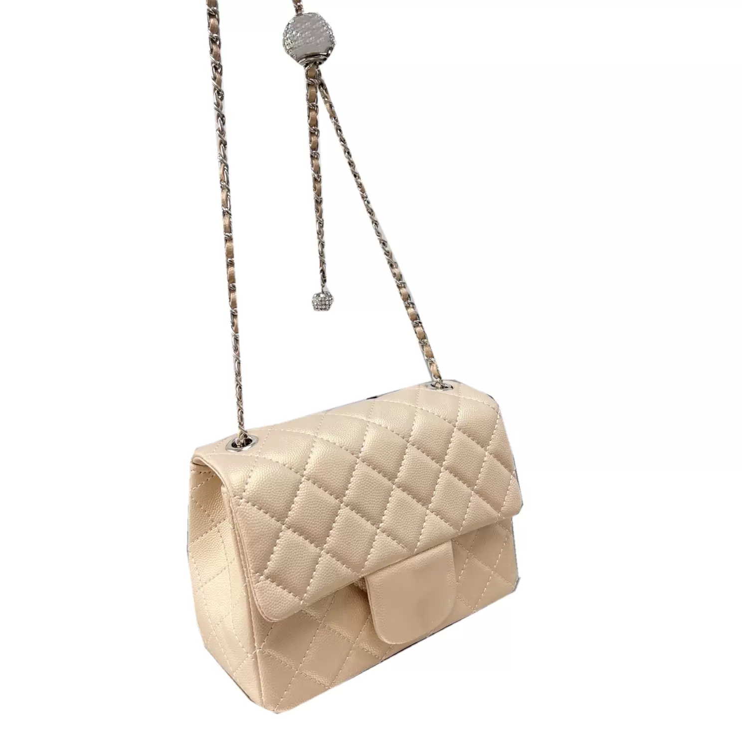 Classic Mini Square Diamond Ball Flap Bags Pearl Caviar Classic Quilted Silver Metal Chain Rhinestone Button Shoulder Crossbody Designer Ladies G