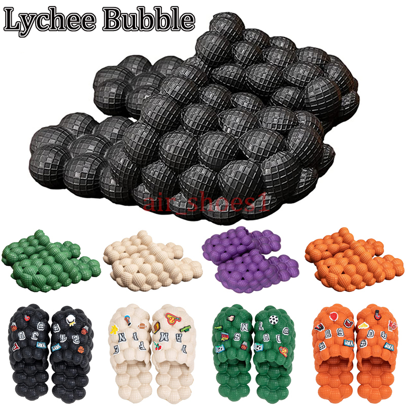 

Funny Lychee Bubble Slipper Luxurys designers Slides Sandal men women white Rubber Black Floral print red pink Flip Flops flat Beach slipper fashion, 2 black 5-14