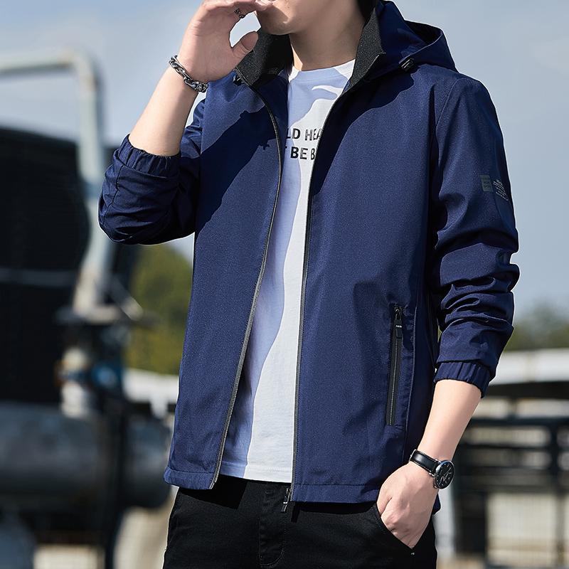 

Men's Jackets Men's Spring Autumn Solid Color Hooded Casual Jacket Windproof Man Windbreaker Black Blue Gray Size -5XLMen's