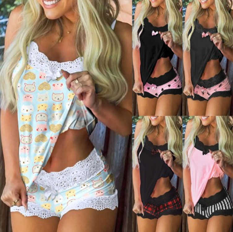 

Women's Sleep 7 color Clothes 2022 Printed Pajama suit suspender Top shorts two piece home suit Size S - 5 xl, Mix colours or leave a message