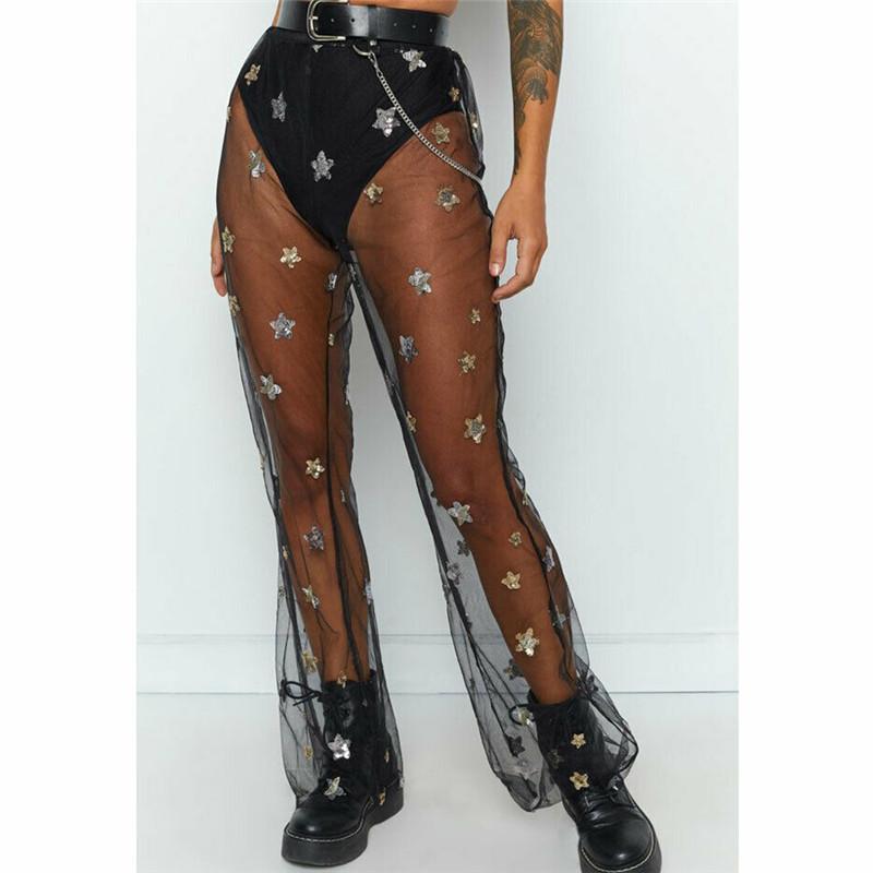 Women&#039;s Swimwear Summer Sequins Bling Bikini Bottoms Fancy Sexy Women Ladies High Waist Sheer Mesh Bathing Beachwear Sunscreen Pants Cover U-image-784034216