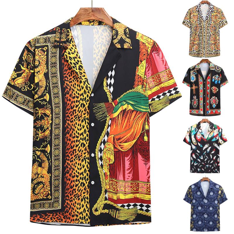 T-shirts pour hommes Hommes Vintage Style ethnique Impression lâche à manches courtes Col montant Chemise décontractée Port quotidien de haute qu