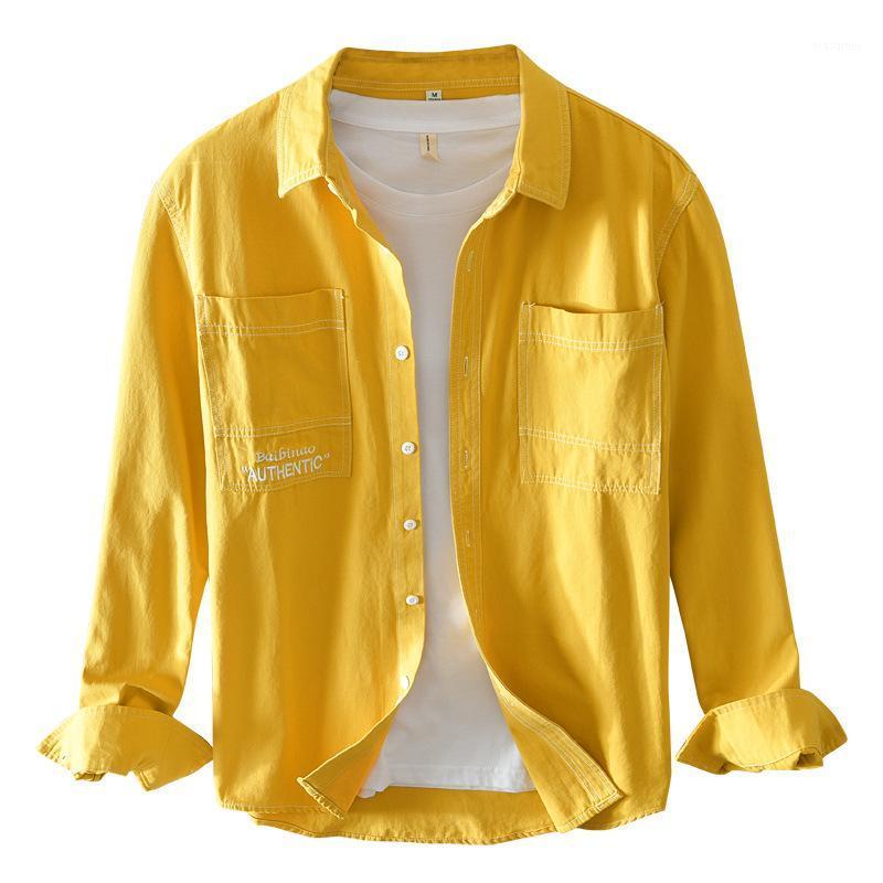 

Arrival Casual Shirts Full Turn-down Collar Japan Style Regular Solid Single Breasted Shirt Vintage Men Yellow Men's, Black